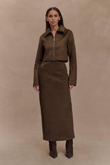 Hayes Faux Suede Midi Skirt - Chocolate